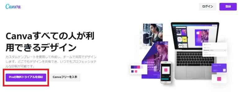 CanvaProのお試し30日間に申し込む